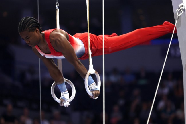 Khoi Young competes on the Rings on Day One of the 2024 U.S. Olympic Team Gymnastics Trials at Target Center on June 27, 2024 in Minneapolis, Minnesota.