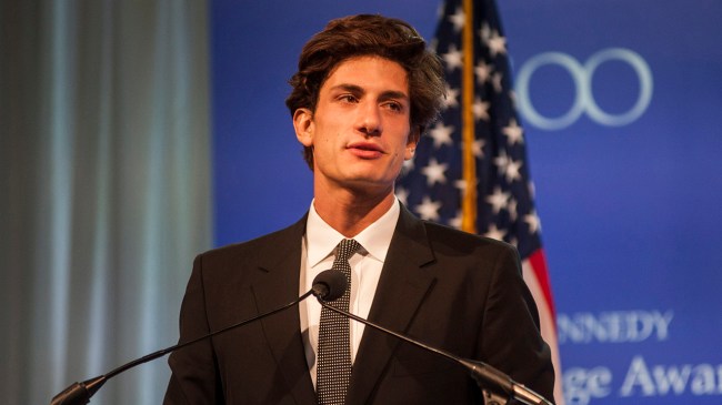 Jack Schlossberg, grandson of the late US president John F. Kennedy, speaks to guests before former US president Barack Obama received the 2017 John F. Kennedy Profile in Courage Award.