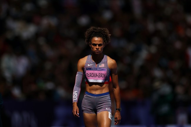 Sydney McLaughlin-Levrone of Team United States looks on before competing in the Women's 400m Hurdles Round 1 on day nine of the Olympic Games Paris 2024 at Stade de France on August 04, 2024 in Paris, France.