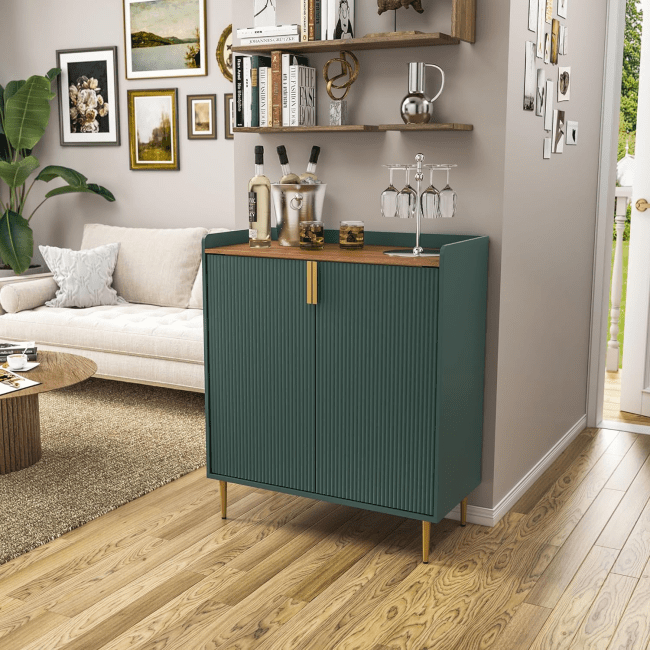 ARTPOWER Coffee Bar Cabinet in green in living room.