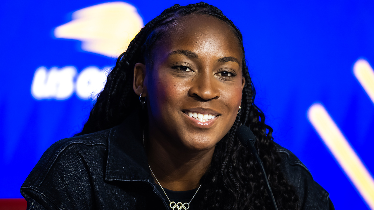 Coco Gauff of the United States talks to the press during Media Day ahead of the US Open at USTA Billie Jean King National Tennis Center on August 23, 2024 in New York City