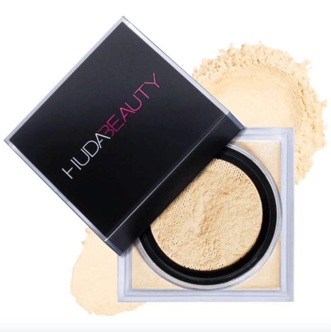 Huda Beauty Easy Bake Loose Baking & Setting Powder in Banana Bread in a black box.