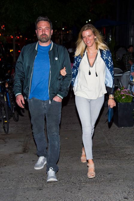 Ben Affleck (L) and Lindsay Shookus are seen in the Upper West Side on September 10, 2017 in New York City.