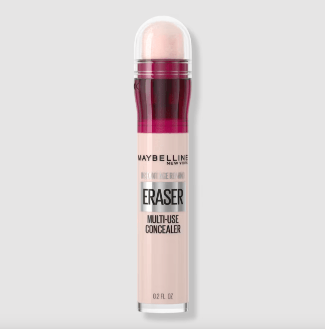 Maybelline Instant Age Rewind Concealer in a clear tube with a sponge tip.