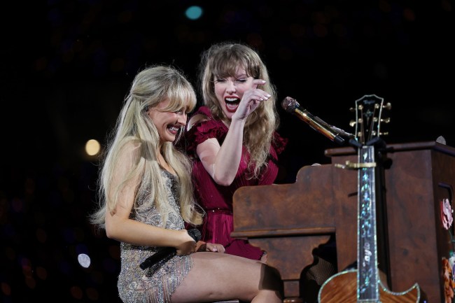 SYDNEY, AUSTRALIA - FEBRUARY 23: EDITORIAL USE ONLY. NO BOOK COVERS Taylor Swift performs with Sabrina Carpenter at Accor Stadium on February 23, 2024 in Sydney, Australia. (Photo by Don Arnold/TAS24/Getty Images for TAS Rights Management)