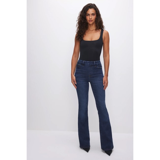 Good American Power Stretch Pull-On Flare Jeans