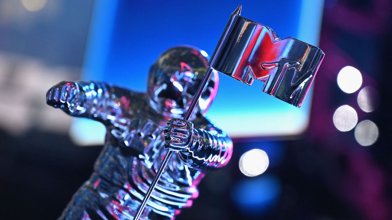 The VMAs trophy know as "Moon Person" is seen during the 2019 MTV VMAs press junket at Prudential Center on August 22, 2019 in Newark, New Jersey.