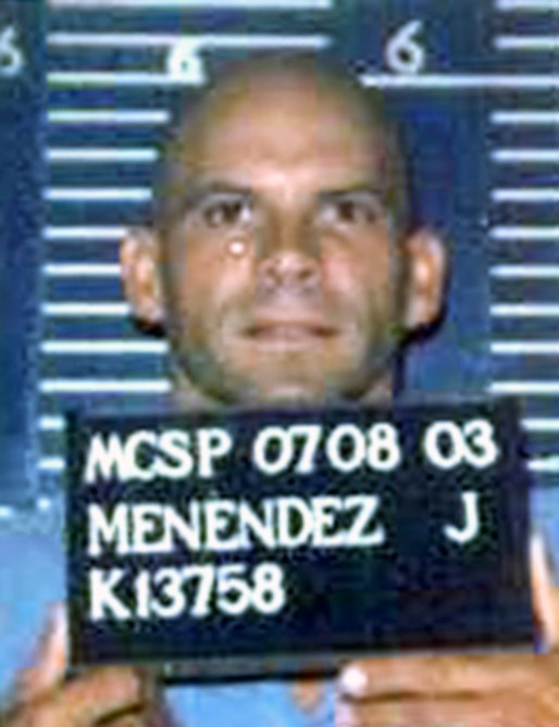 A mug shot of Joseph Lyle Menendez at Mule Creek State Prison in California, following his arrest and conviction for the murder of his parents, 8th July 2003. Erik and his brother Lyle were convicted of killing their parents with shotguns in 1989. (Photo by Kypros/Getty Images)