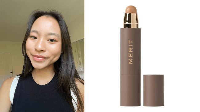 Left: Katie is wearing Merit Beauty The Minimalist in Bisque; Right: Merit Beauty The Minimalist in Bisque.