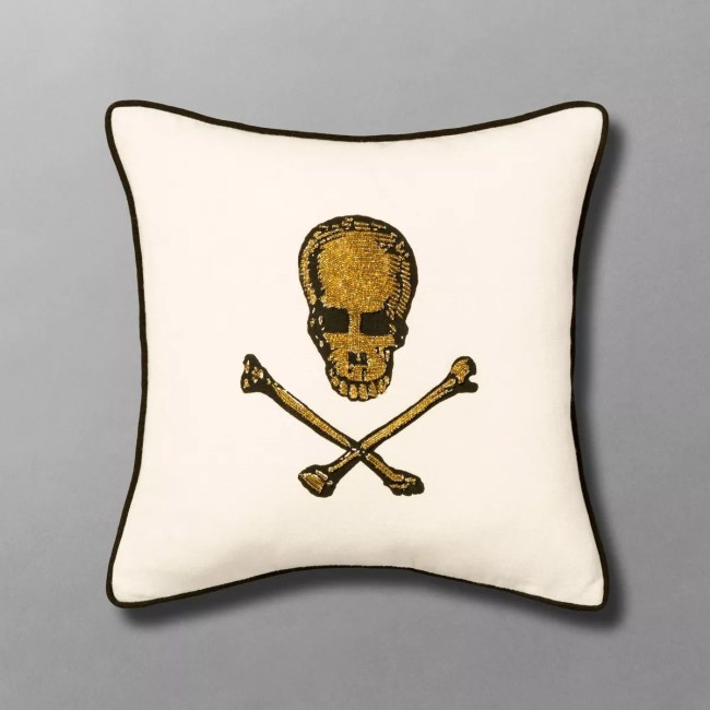Beaded Skull and Crossbones Square Throw Pillow