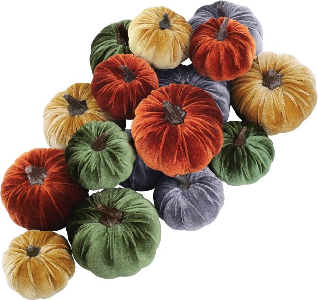 Winlyn Assorted Small Faux Rustic Harvest Velvet Pumpkins