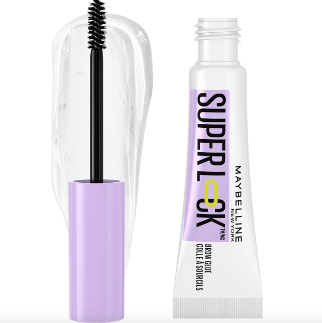 Maybelline Super Lock Brow Glue Eyebrow Gel in a clear tube.