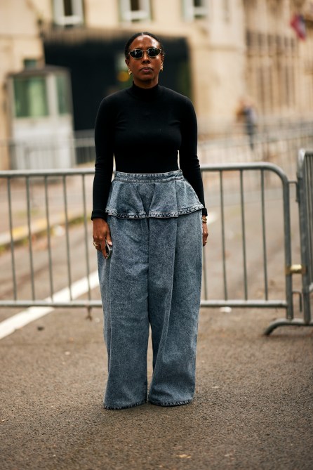 a woman with baggy jeans in Paris