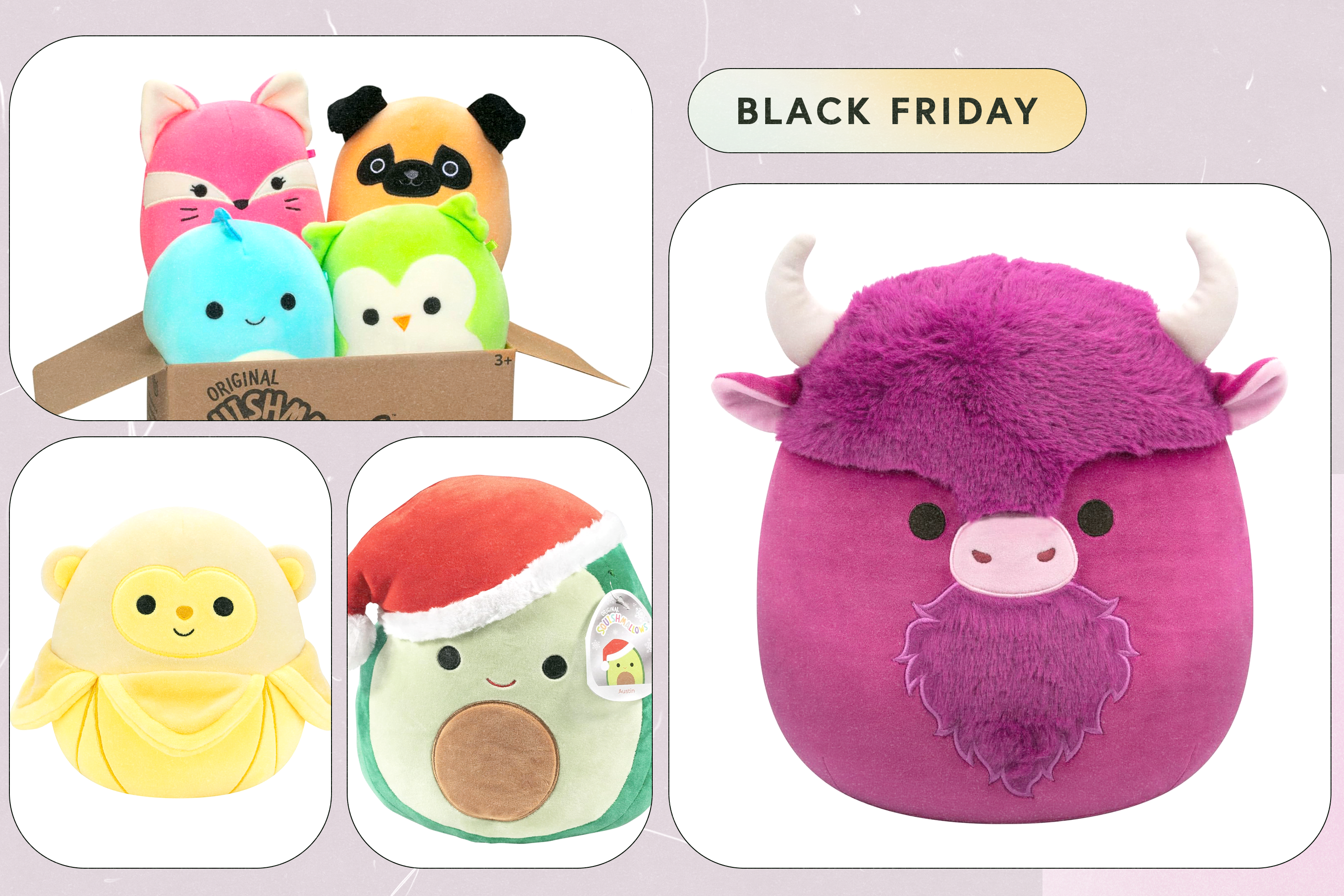 A collage of Squishmallows