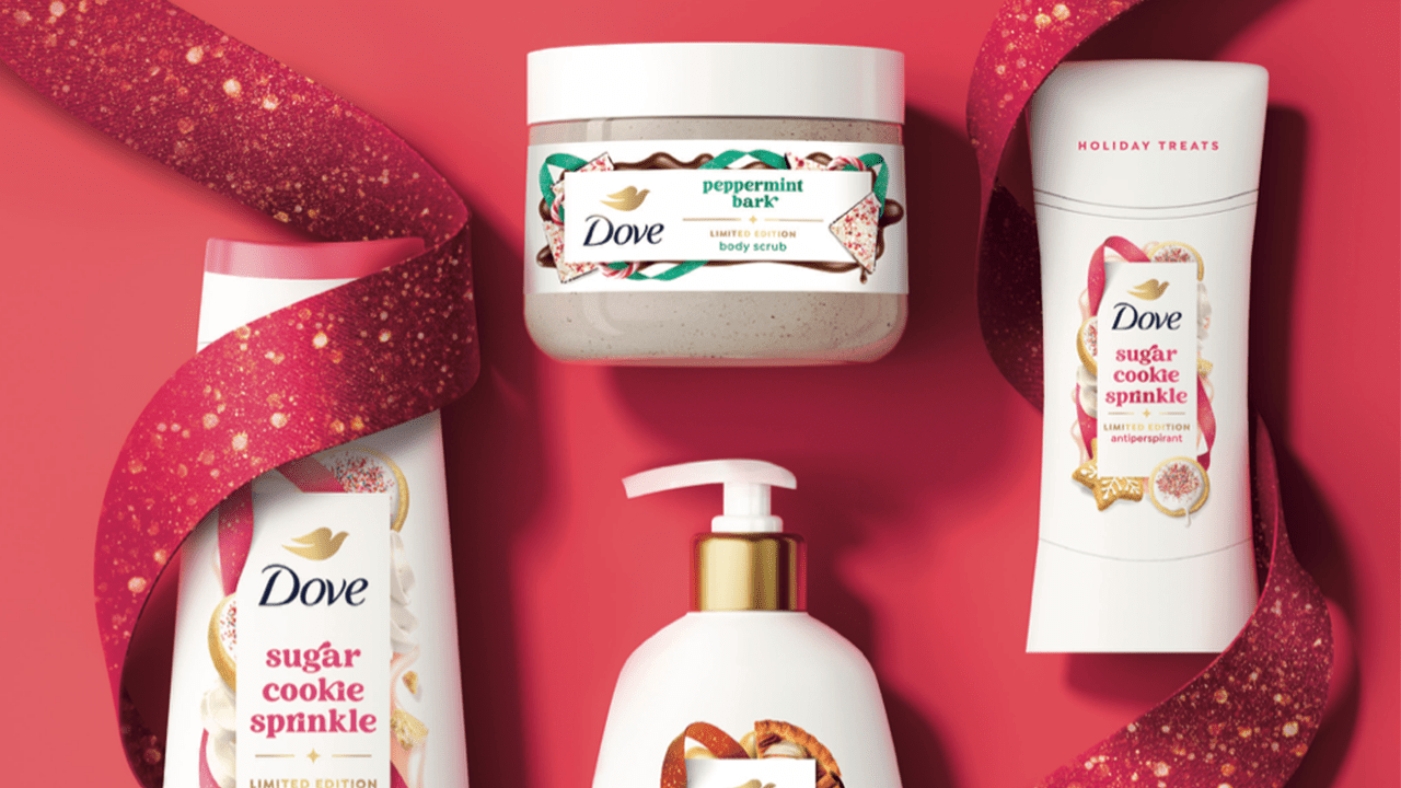 Multiple bodycare products from the Dove Holiday Treats Collection 2025