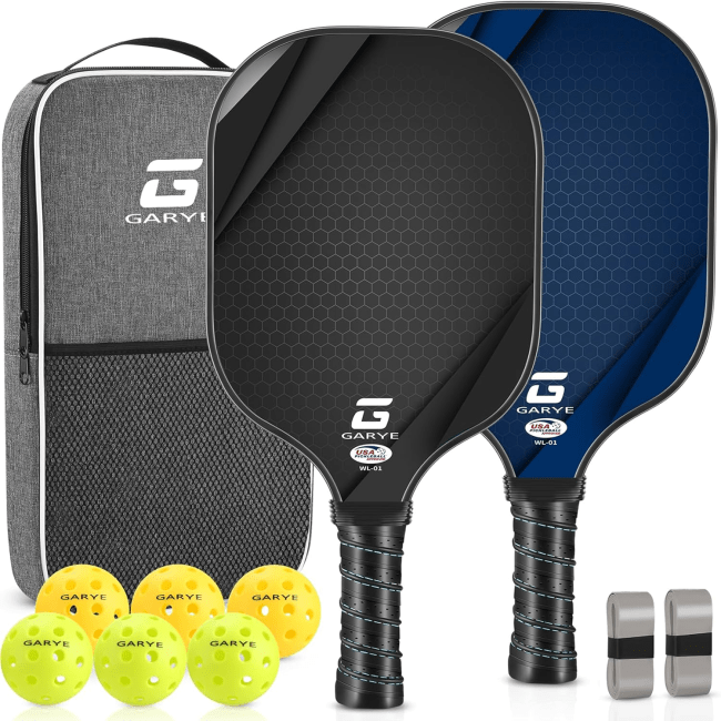 GARYE Pickleball Paddles Set - two paddles, six balls, one bag.