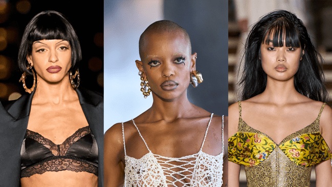 Models wearing brown lip liner.