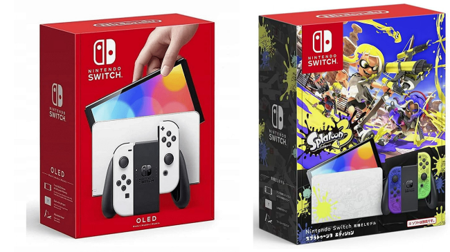 Two Nintendo Switch consoles in boxes