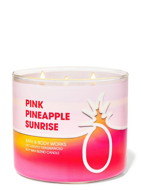 Pink Pineapple Sunrise 3-Wick Candle in a pink jar.