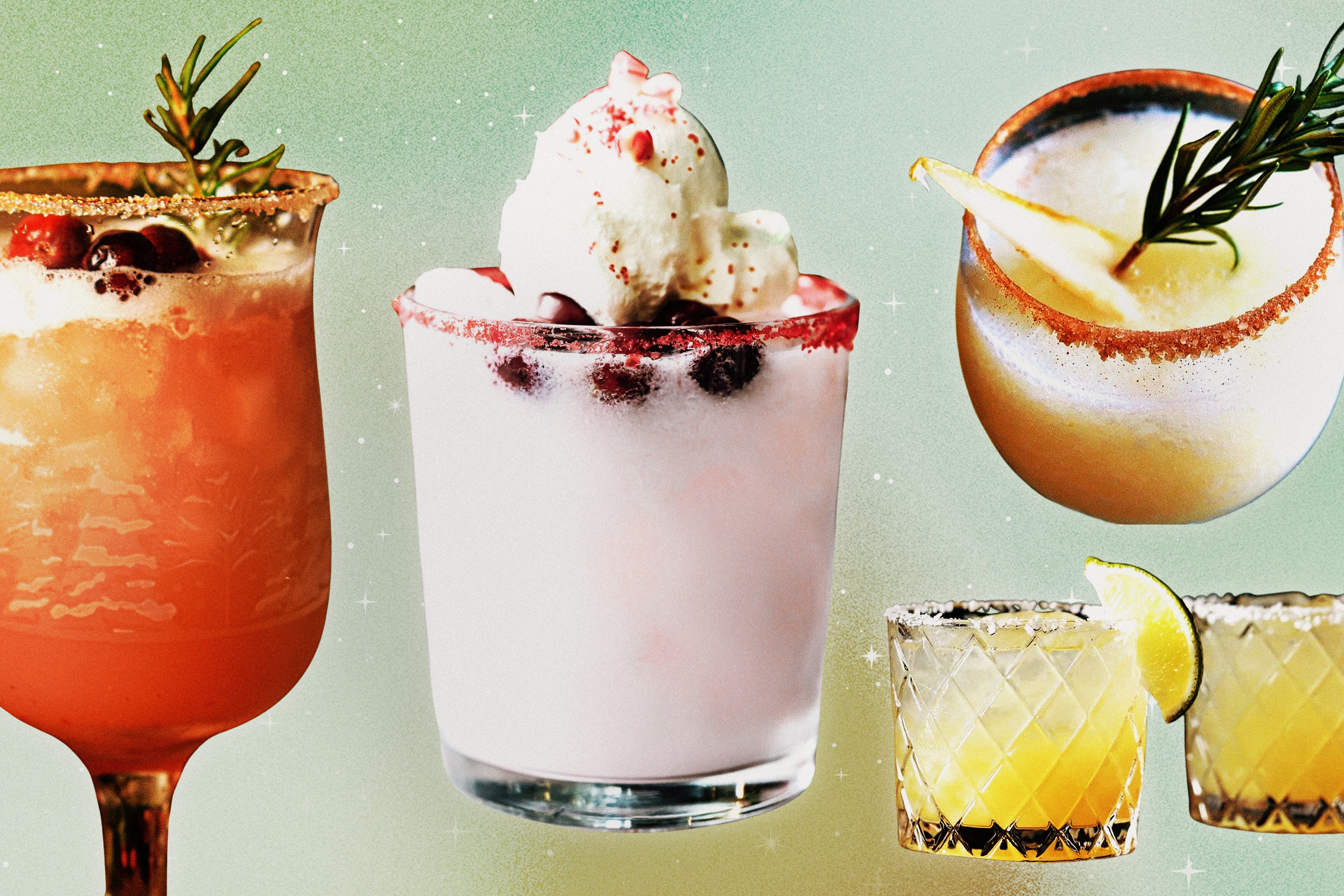 A collage of various holiday cocktails