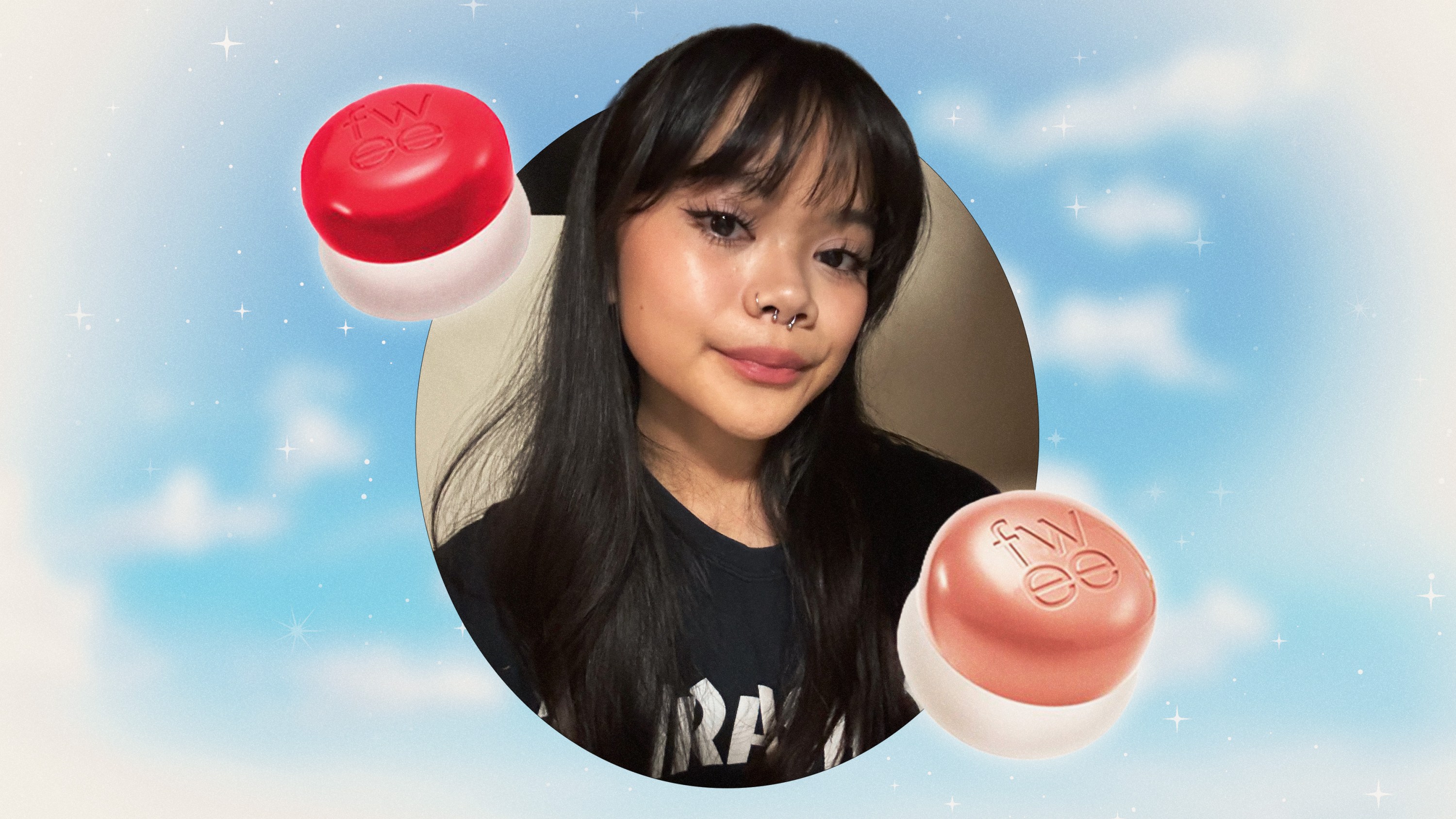 Beauty writer Kleigh Balugo wearing the Fwee Lip and Cheek Blurry Pudding Pot.