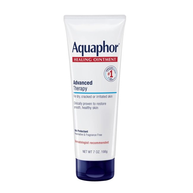 Aquaphor Healing Ointment in a white tube.
