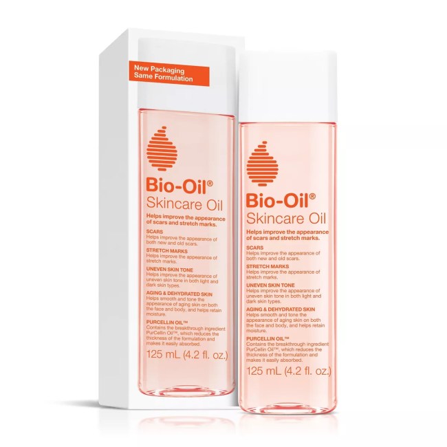 Bio-Oil Skincare Oil in an orange bottle.