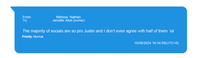 Text from Melissa Nathan to Jennifer Abel