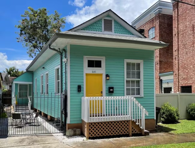 Exterior of a home painted teal