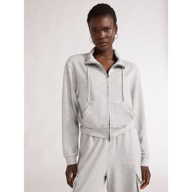 Scoop Ultimate ScubaKnit Funnel Neck Zip Up Sweatshirt in light grey