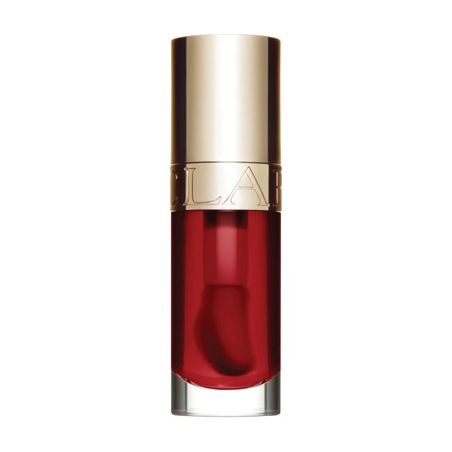 Clarins Lip Comfort Oil in a red tube.