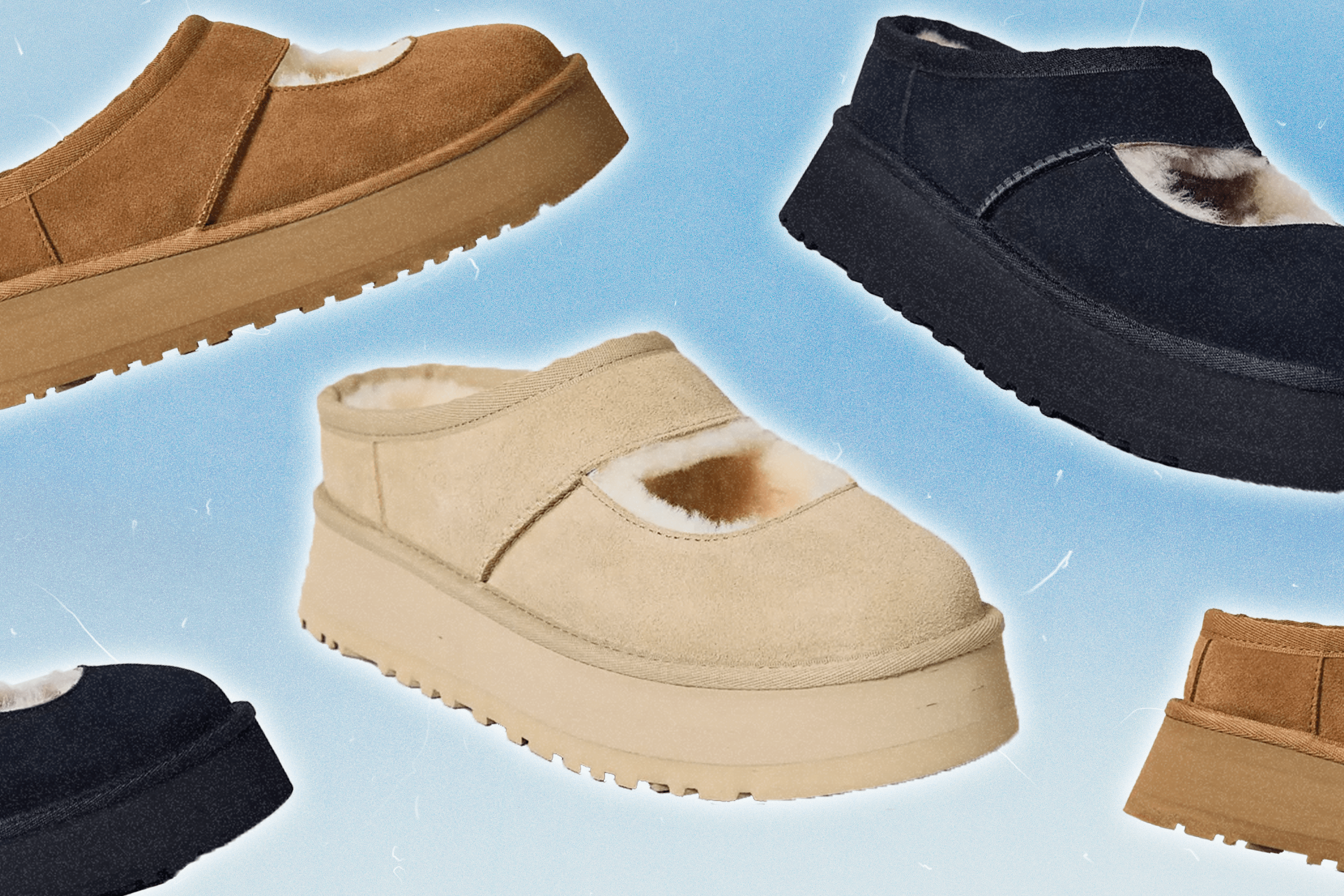 The UGG Mary Janes in Chestnut, Mustard Seed, and Black colorways