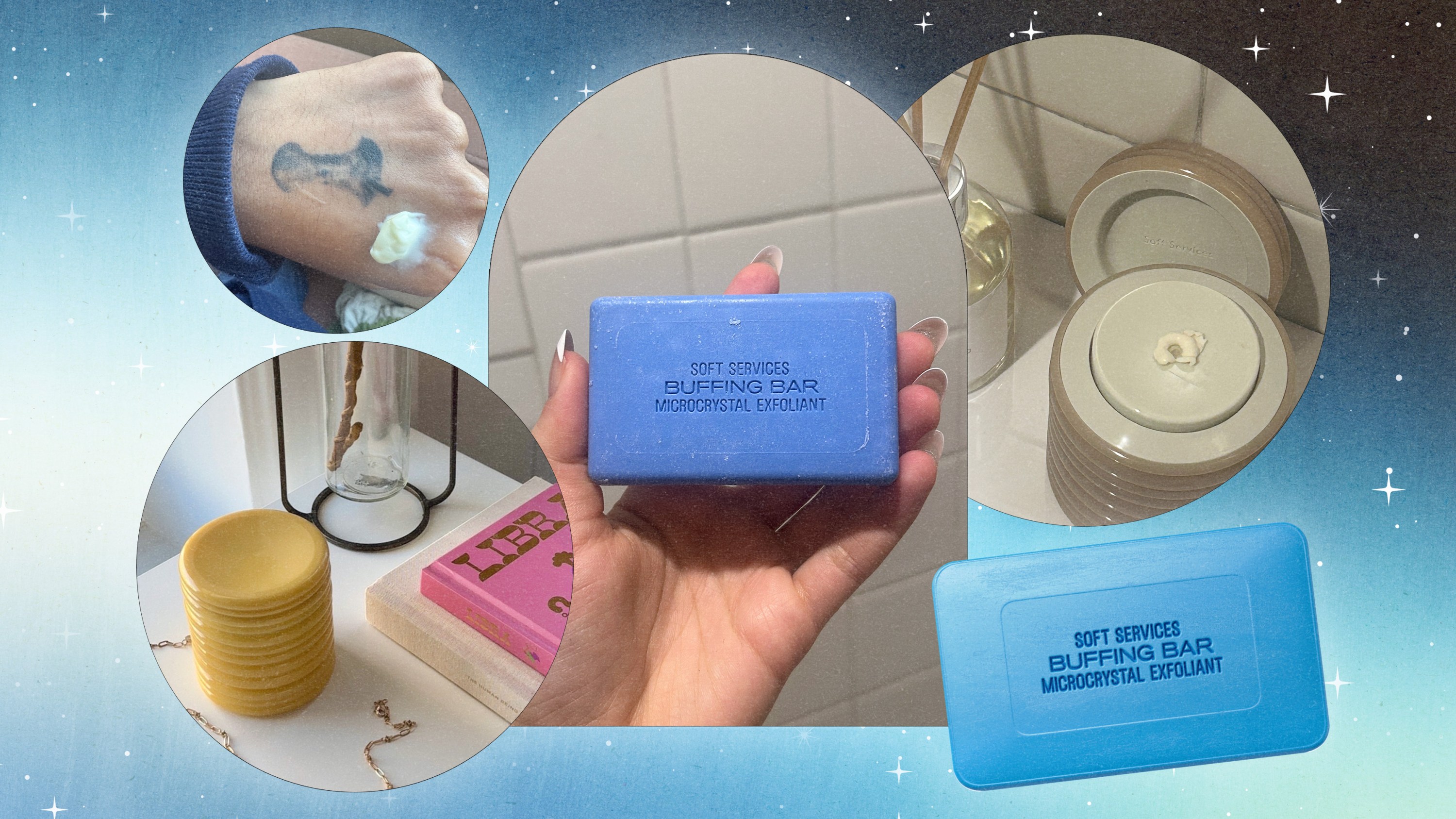 A collage of Soft Services products.