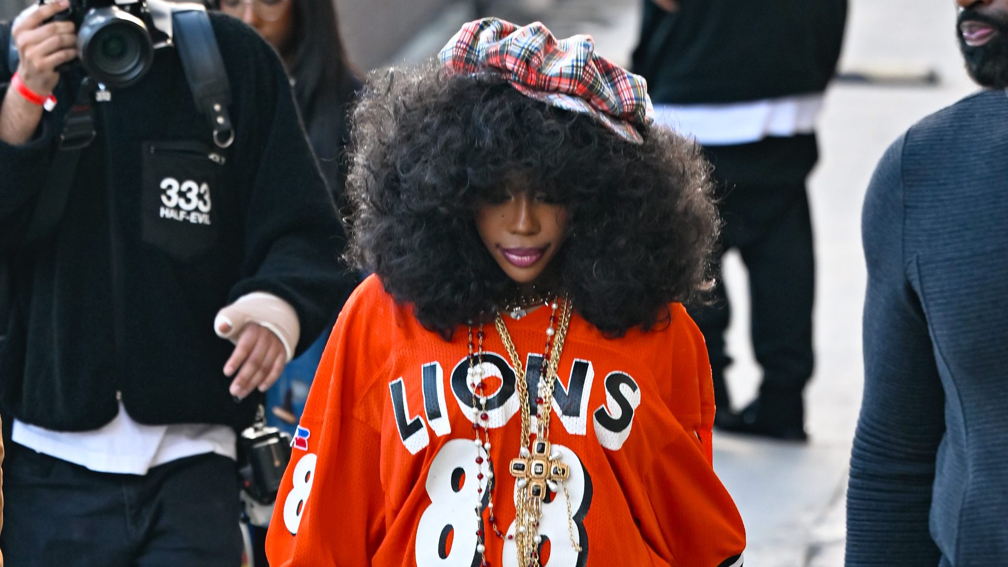 SZA is seen outside of 'Jimmy Kimmel Live' on March 11, 2025 in Los Angeles, California.