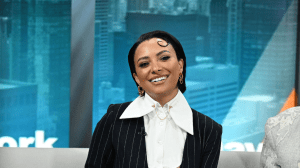 Kat Graham is seen during a segment of "Good Day New York" to promote her new movie "Duplicity" on March 18, 2025 in New York City.