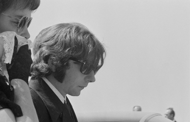Roman Polanski with his mother-in-law Gwendolyn Tate at the funeral of his wife Sharon Tate. Tate and 4 others were murdered by followers of Charles Manson.