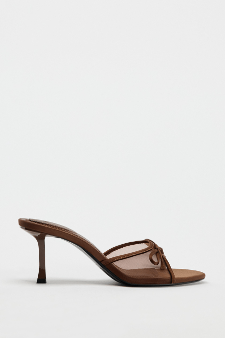 Zara Mesh Bow Sandals in chocolate brown