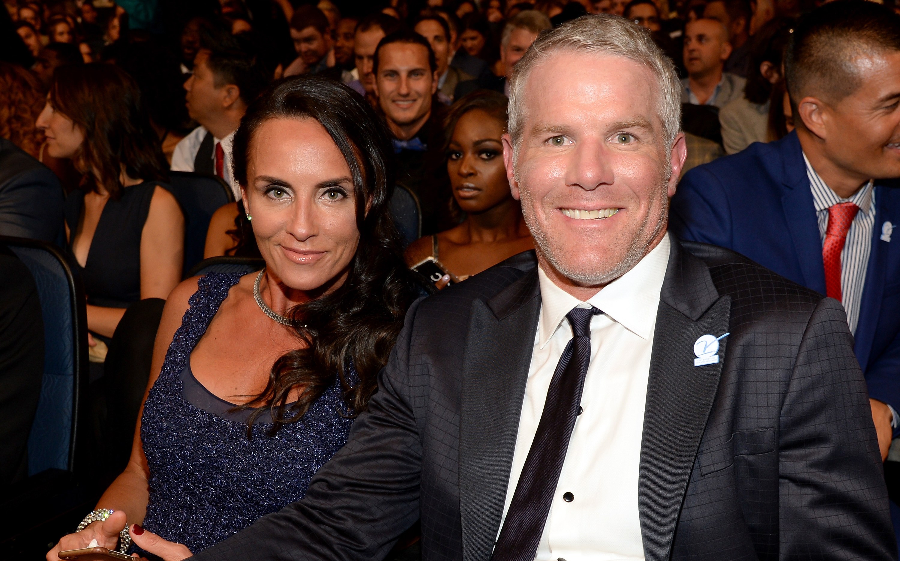 LOS ANGELES, CA - JULY 15:  (R-L) Former NFL player Brett Favre with wife DeAnna Favre attend The 2015 ESPYS at Microsoft Theater on July 15, 2015 in Los Angeles, California.