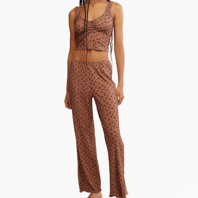 A model wearing the Free People Fresh in Love Pointelle Pajamas.