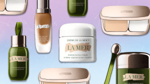 A mix of La Mer skincare and makeup products.