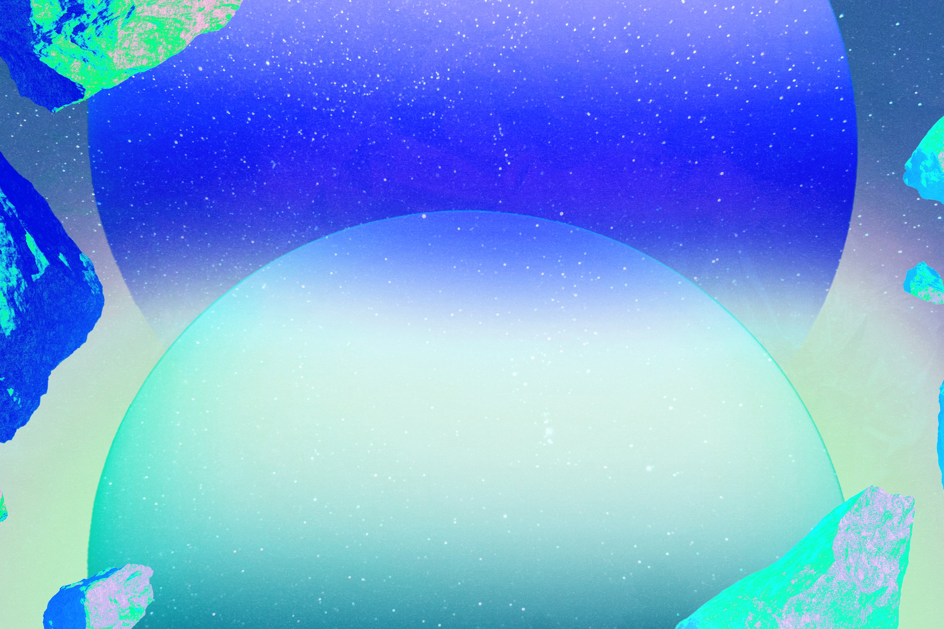 Planet Uranus surrounded by blue and neon green comets