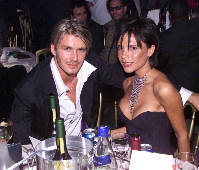 LONDON - OCTOBER 6: British footballer David Beckham and wife pop star Victoria Beckham attend the MOBO Awards at the Royal Albert Hall on October 6, 1999 in London.
