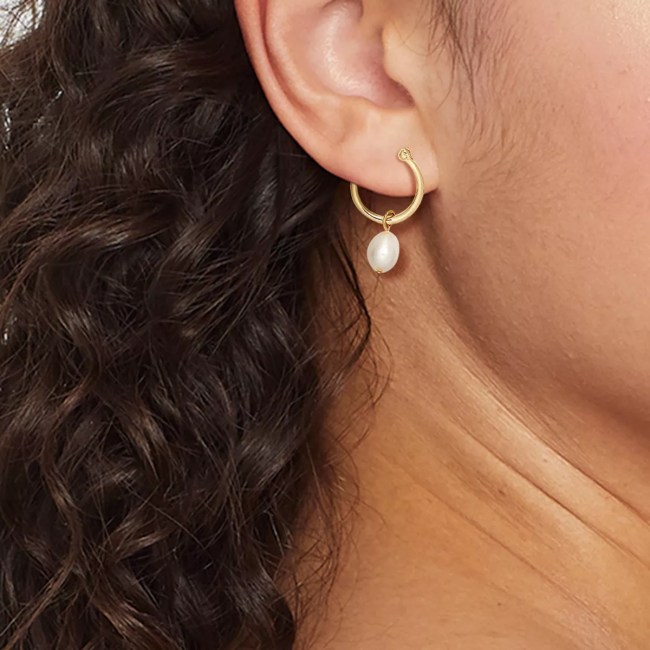 A New Day 14k Gold Plated Freshwater Pearl Click Top Hoop Earrings