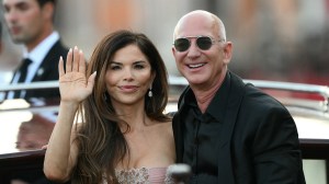 Amazon's founder Jeff Bezos and spouse Lauren Sanchez Bezos leave the Aman Hotel on the third day of their wedding festivities, in Venice on June 28, 2025.