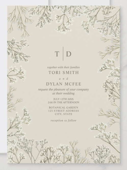 Zazzle Baby's Breath Monogram Wedding Invitation