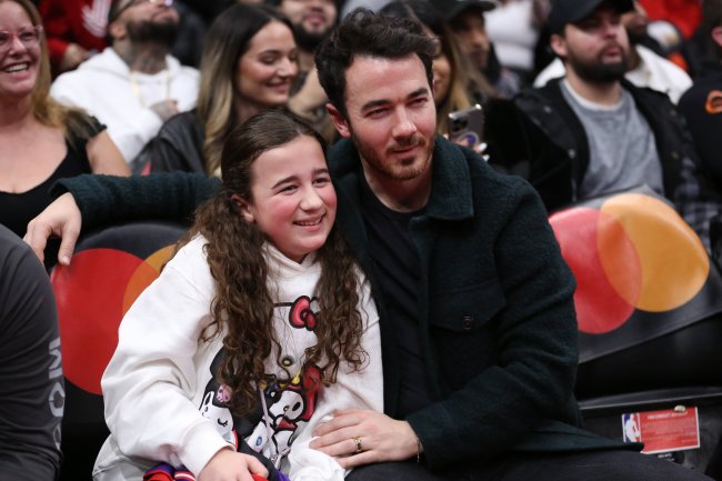 TORONTO, ON - February 4 Kevin Jonas (right) at the Raptors v. Knicks game with his daughter Alena on her birthday. The Toronto Raptors took on the New York Knicks in NBA basketball action at the Scotiabank Arena. February 4 2025.