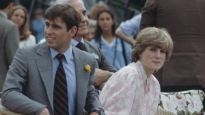 Lady Diana Spencer (1961 - 1997) and her fiancé Prince Charles attend the Cartier International polo match on Smith's Lawn, Windsor, three days before their wedding, 26th July 1981. With them is Prince Andrew (left).
