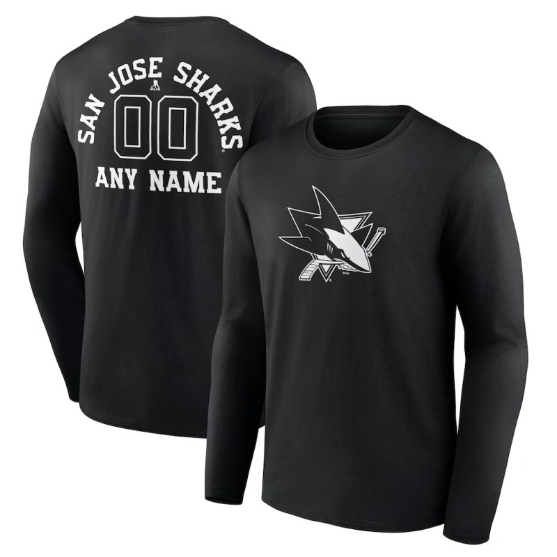 San Jose Sharks Personalized Name & Number Monochrome Long Sleeve T-Shirt