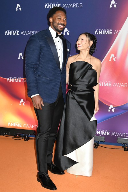 TOKYO, JAPAN - MAY 25: NFL Player Myles Garrett and Snowboarder Chloe Kim attend the photocall for Crunchyroll Amine Awards 2025 Red Carpet at Grand Prince Hotel Takanawa on May 25, 2025 in Tokyo, Japan.