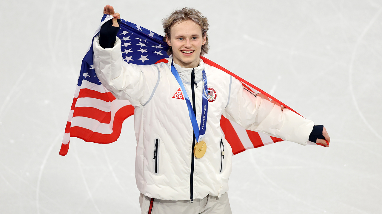 MILAN, ITALY - FEBRUARY 08: Gold medalist Ilia Malinin of Team United States celebrates after the medal ceremony for the Team Event on day two of the Milano Cortina 2026 Winter Olympic games at Milano Ice Skating Arena on February 08, 2026 in Milan, Italy.